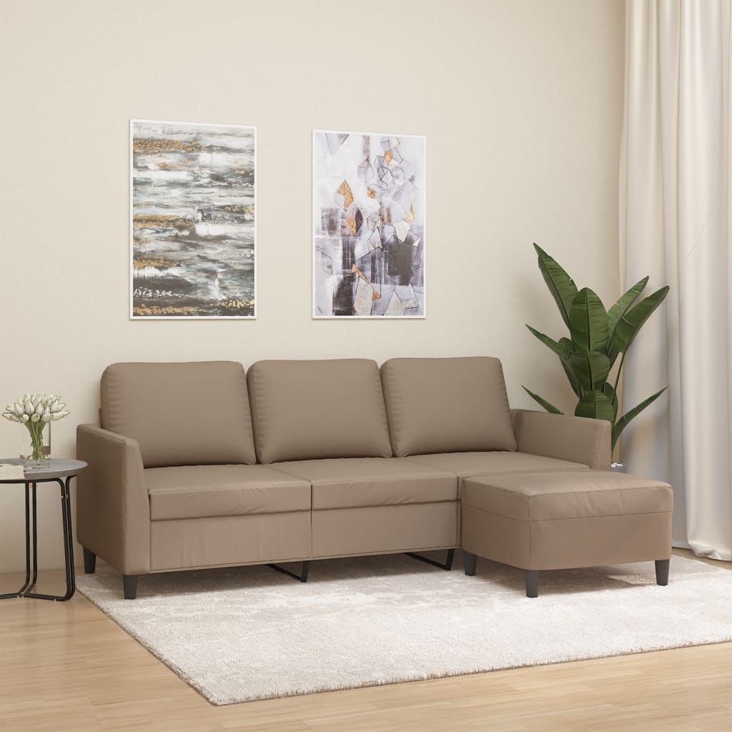 Driezitsbank met voetenbank 180 cm kunstleer cappuccinokleurig is nu te koop bij PeponiXL, paradijselijk wonen!