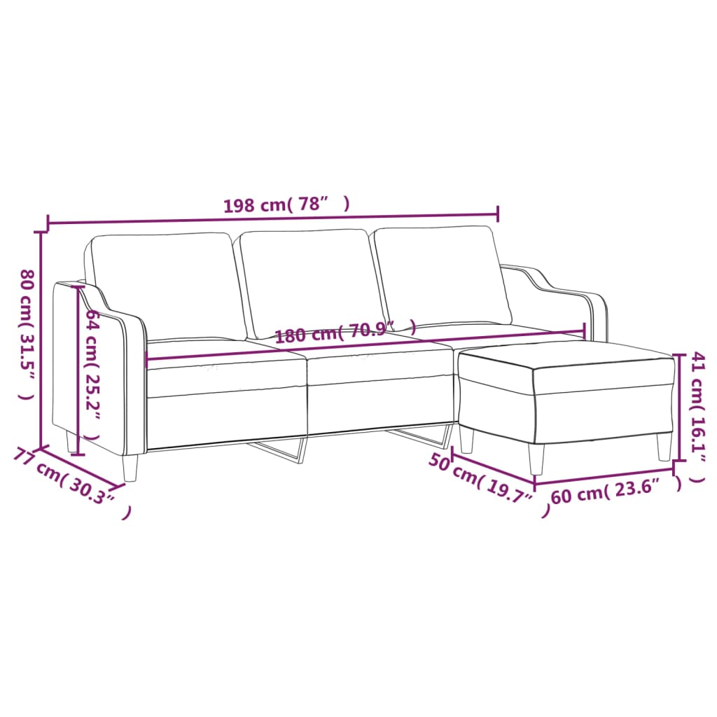 Driezitsbank met voetenbank 180 cm stof lichtgrijs is nu te koop bij PeponiXL, paradijselijk wonen!
