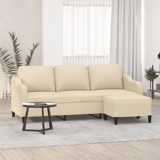 Driezitsbank met voetenbank 180 cm stof crèmekleurig is nu te koop bij PeponiXL, paradijselijk wonen!
