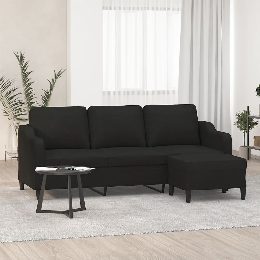 Driezitsbank met voetenbank 180 cm stof zwart is nu te koop bij PeponiXL, paradijselijk wonen!