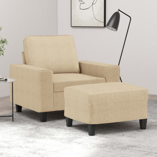 Fauteuil met voetenbank 60 cm stof crèmekleurig is nu te koop bij PeponiXL, paradijselijk wonen!