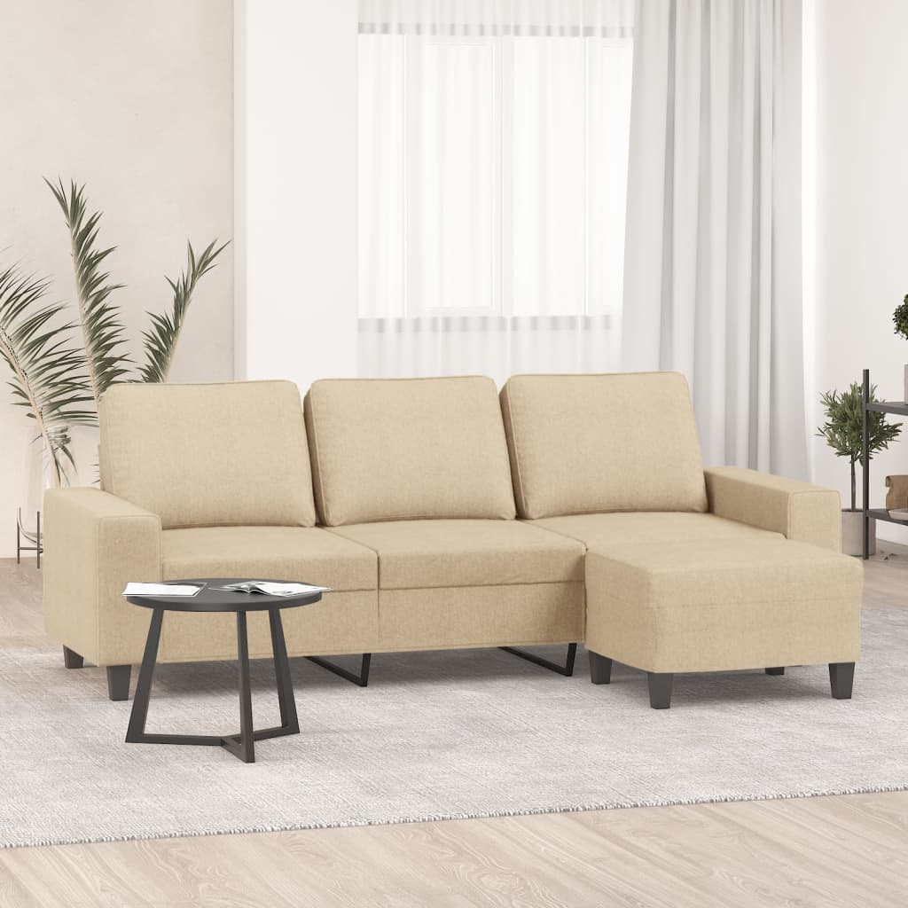 Driezitsbank met voetenbank 180 cm stof crèmekleurig is nu te koop bij PeponiXL, paradijselijk wonen!