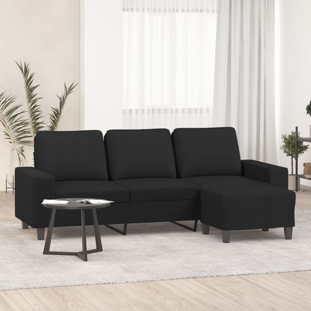 Driezitsbank met voetenbank 180 cm stof zwart is nu te koop bij PeponiXL, paradijselijk wonen!