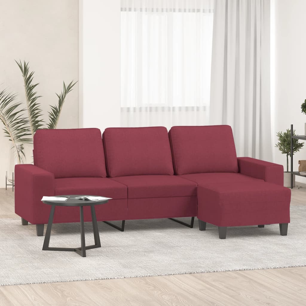 Driezitsbank met voetenbank 180 cm stof wijnrood is nu te koop bij PeponiXL, paradijselijk wonen!