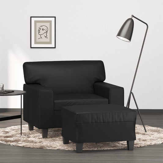 Fauteuil met voetenbank 60 cm kunstleer zwart is nu te koop bij PeponiXL, paradijselijk wonen!