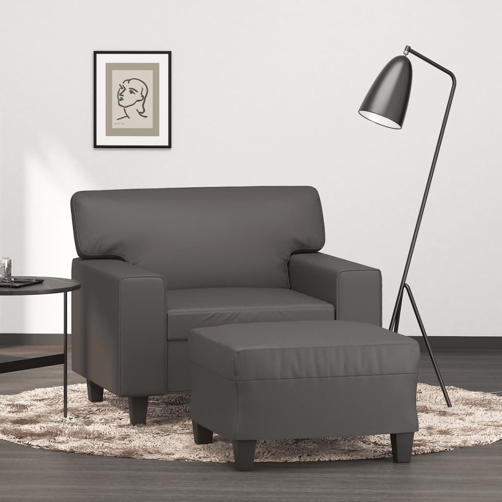 Fauteuil met voetenbank 60 cm kunstleer grijs is nu te koop bij PeponiXL, paradijselijk wonen!