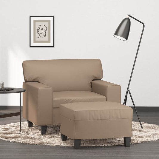 Fauteuil met voetenbank 60 cm kunstleer cappuccinokleurig is nu te koop bij PeponiXL, paradijselijk wonen!