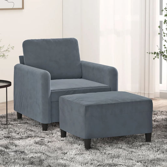 Fauteuil met voetenbank 60 cm fluweel donkergrijs is nu te koop bij PeponiXL, paradijselijk wonen!