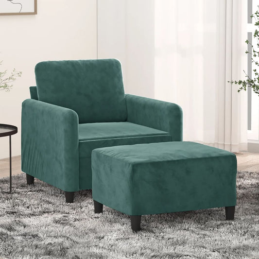 Fauteuil met voetenbank 60 cm fluweel donkergroen is nu te koop bij PeponiXL, paradijselijk wonen!