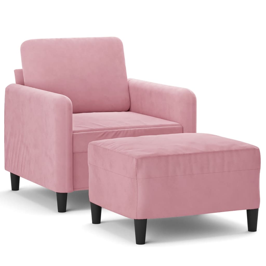 Fauteuil met voetenbank 60 cm fluweel roze is nu te koop bij PeponiXL, paradijselijk wonen!