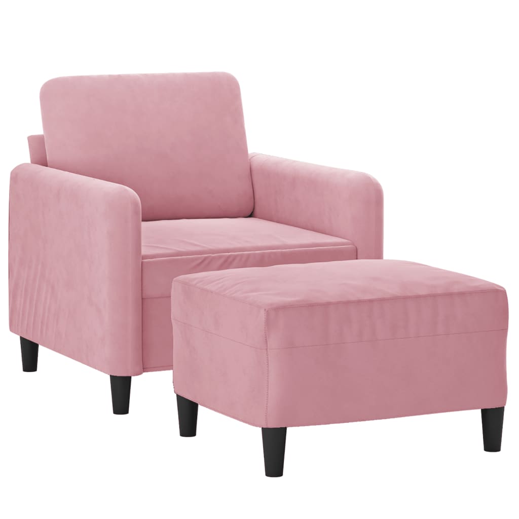 Fauteuil met voetenbank 60 cm fluweel roze is nu te koop bij PeponiXL, paradijselijk wonen!