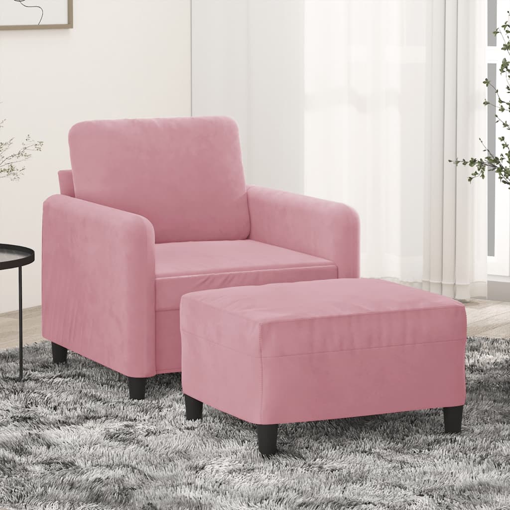 Fauteuil met voetenbank 60 cm fluweel roze is nu te koop bij PeponiXL, paradijselijk wonen!