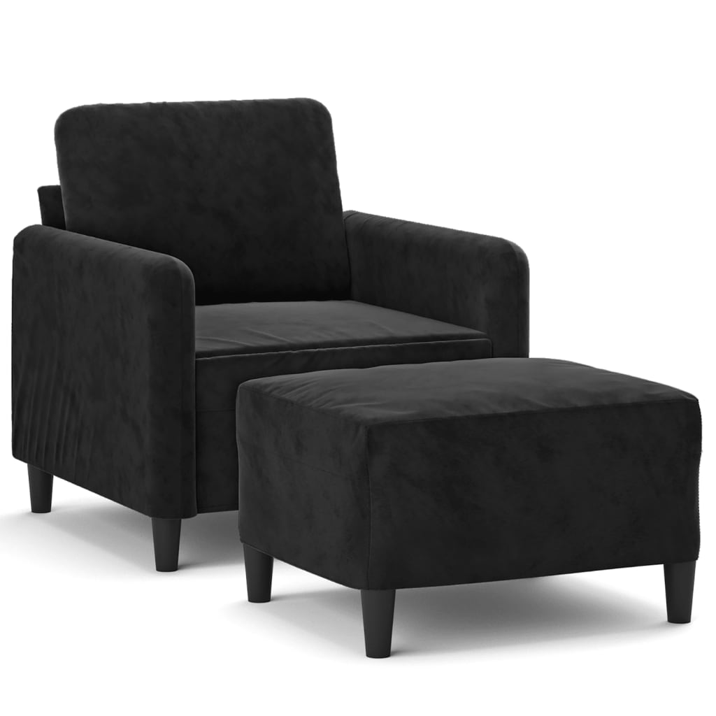 Fauteuil met voetenbank 60 cm fluweel zwart is nu te koop bij PeponiXL, paradijselijk wonen!