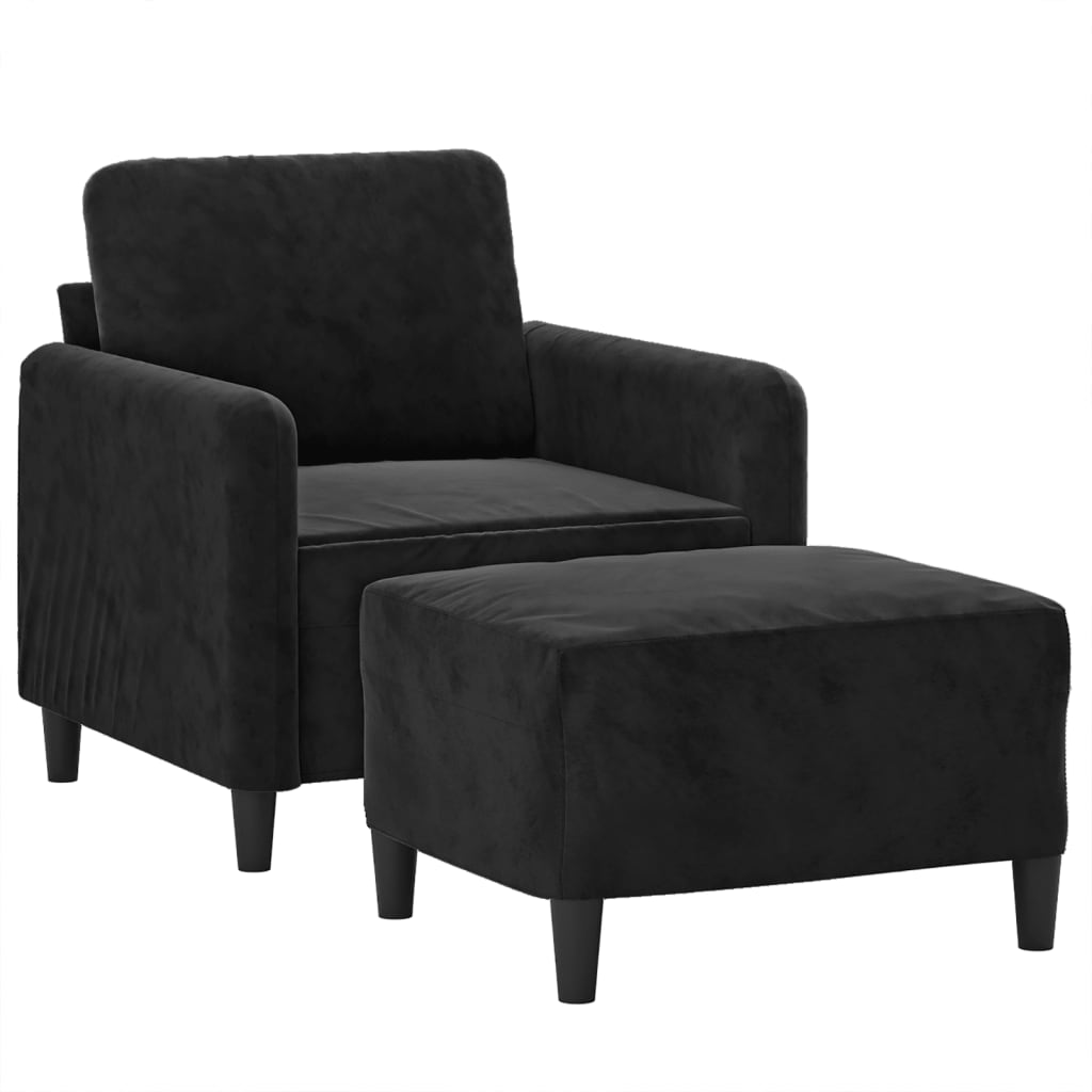 Fauteuil met voetenbank 60 cm fluweel zwart is nu te koop bij PeponiXL, paradijselijk wonen!