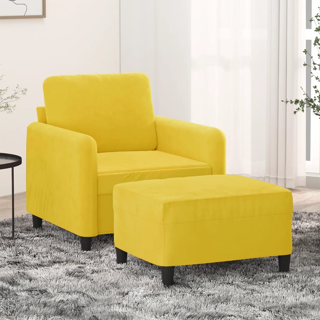 Fauteuil met voetenbank 60 cm fluweel geel is nu te koop bij PeponiXL, paradijselijk wonen!