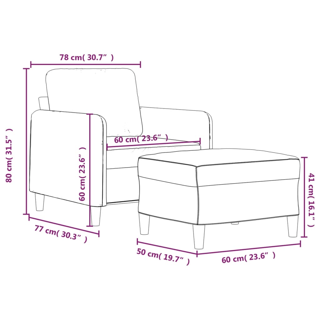 Fauteuil met voetenbank 60 cm fluweel bruin is nu te koop bij PeponiXL, paradijselijk wonen!