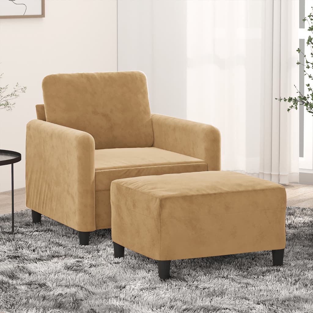 Fauteuil met voetenbank 60 cm fluweel bruin is nu te koop bij PeponiXL, paradijselijk wonen!