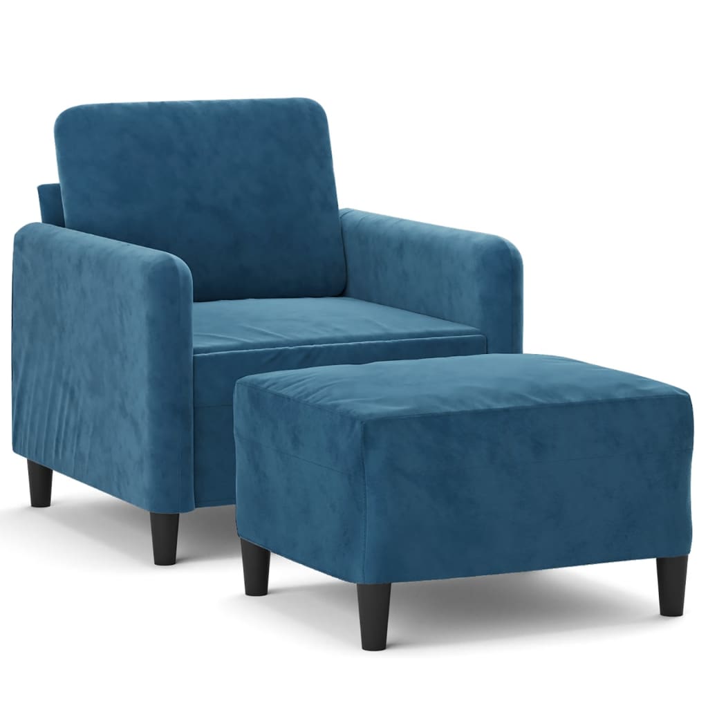 Fauteuil met voetenbank 60 cm fluweel blauw is nu te koop bij PeponiXL, paradijselijk wonen!