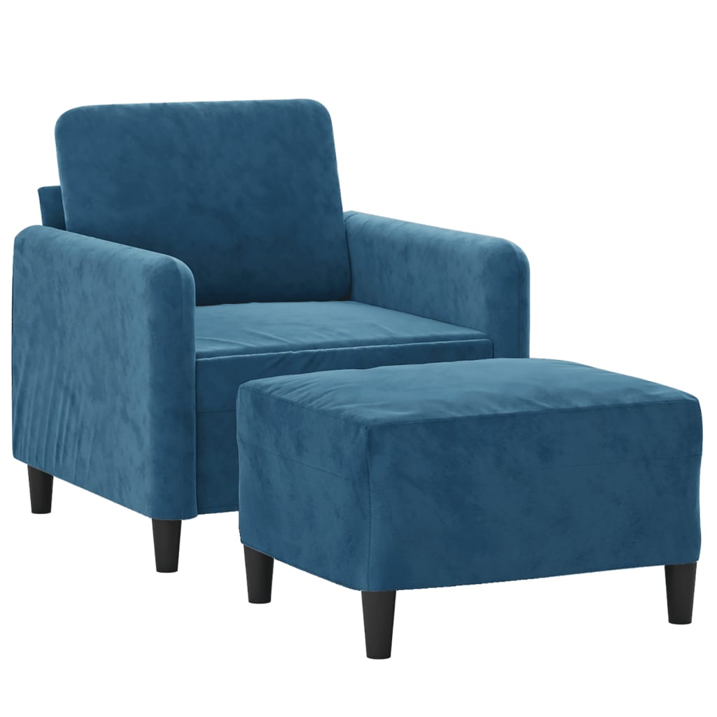 Fauteuil met voetenbank 60 cm fluweel blauw is nu te koop bij PeponiXL, paradijselijk wonen!