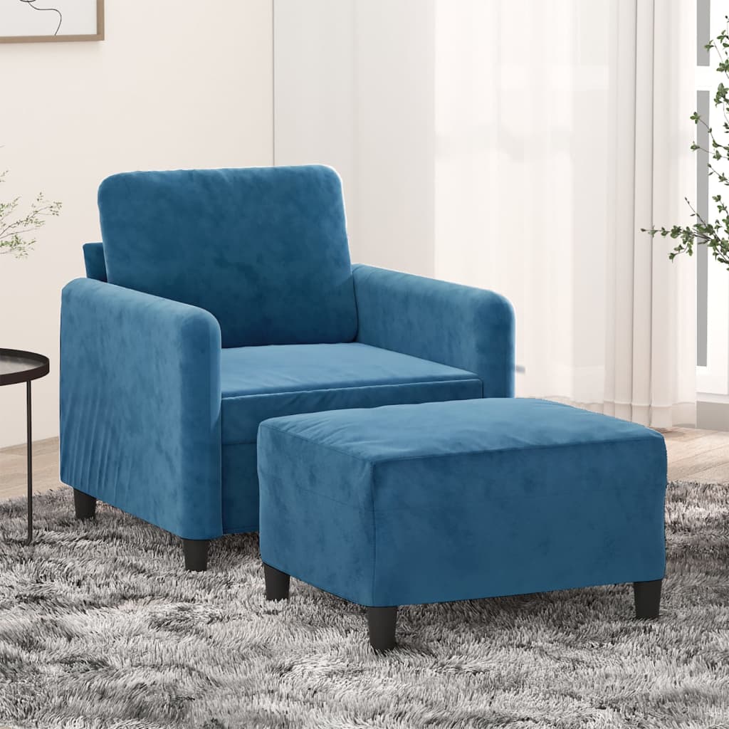 Fauteuil met voetenbank 60 cm fluweel blauw is nu te koop bij PeponiXL, paradijselijk wonen!