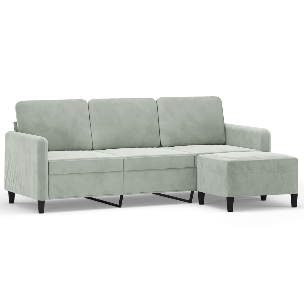Driezitsbank met voetenbank 180 cm fluweel lichtgrijs is nu te koop bij PeponiXL, paradijselijk wonen!
