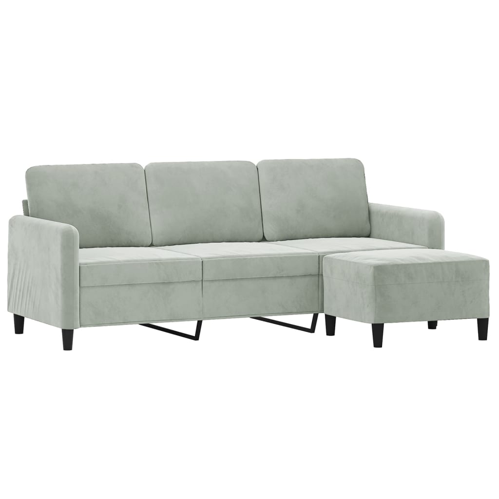 Driezitsbank met voetenbank 180 cm fluweel lichtgrijs is nu te koop bij PeponiXL, paradijselijk wonen!