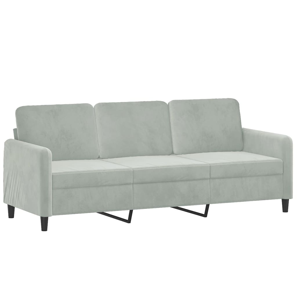 Driezitsbank met voetenbank 180 cm fluweel lichtgrijs is nu te koop bij PeponiXL, paradijselijk wonen!