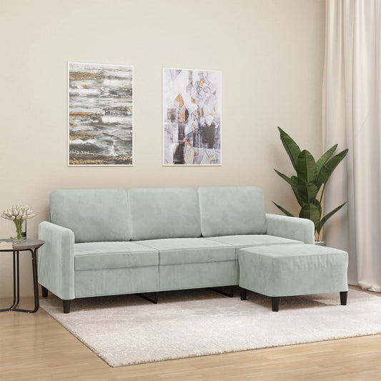 Driezitsbank met voetenbank 180 cm fluweel lichtgrijs is nu te koop bij PeponiXL, paradijselijk wonen!
