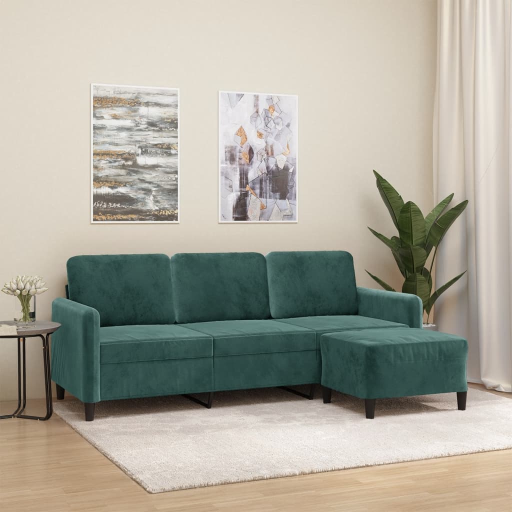 Driezitsbank met voetenbank 180 cm fluweel donkergroen is nu te koop bij PeponiXL, paradijselijk wonen!