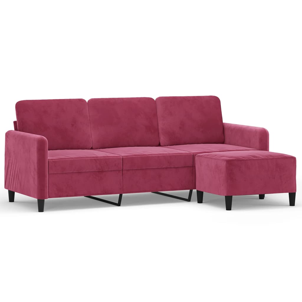 Driezitsbank met voetenbank 180 cm fluweel wijnrood is nu te koop bij PeponiXL, paradijselijk wonen!