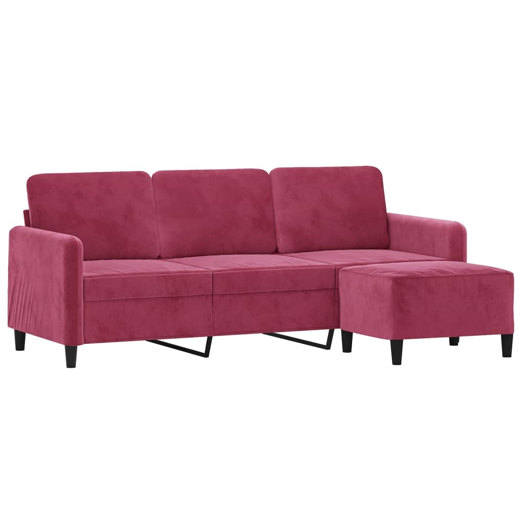 Driezitsbank met voetenbank 180 cm fluweel wijnrood is nu te koop bij PeponiXL, paradijselijk wonen!