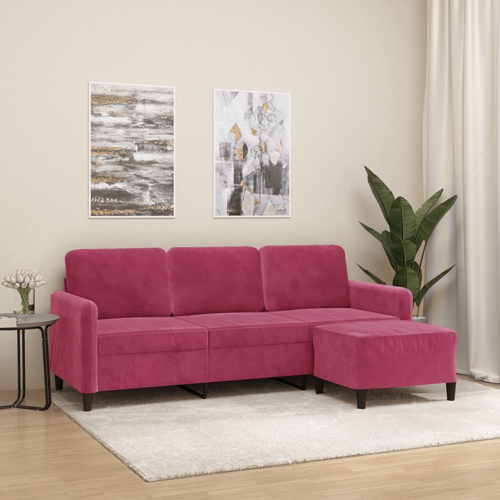 Driezitsbank met voetenbank 180 cm fluweel wijnrood is nu te koop bij PeponiXL, paradijselijk wonen!