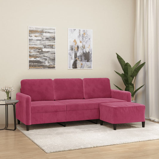 Driezitsbank met voetenbank 180 cm fluweel wijnrood is nu te koop bij PeponiXL, paradijselijk wonen!