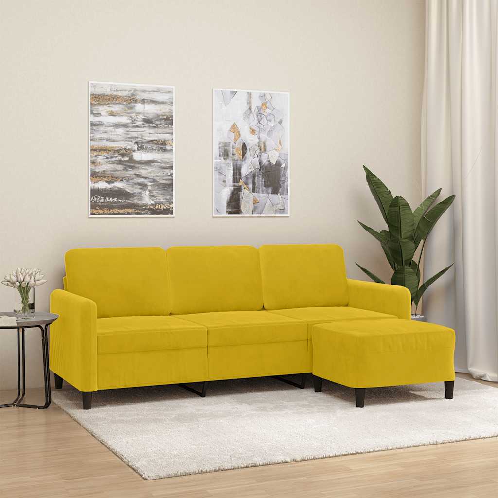 Driezitsbank met voetenbank 180 cm fluweel geel is nu te koop bij PeponiXL, paradijselijk wonen!