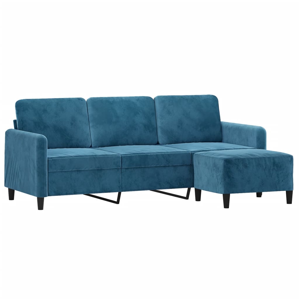 Driezitsbank met voetenbank 180 cm fluweel blauw is nu te koop bij PeponiXL, paradijselijk wonen!