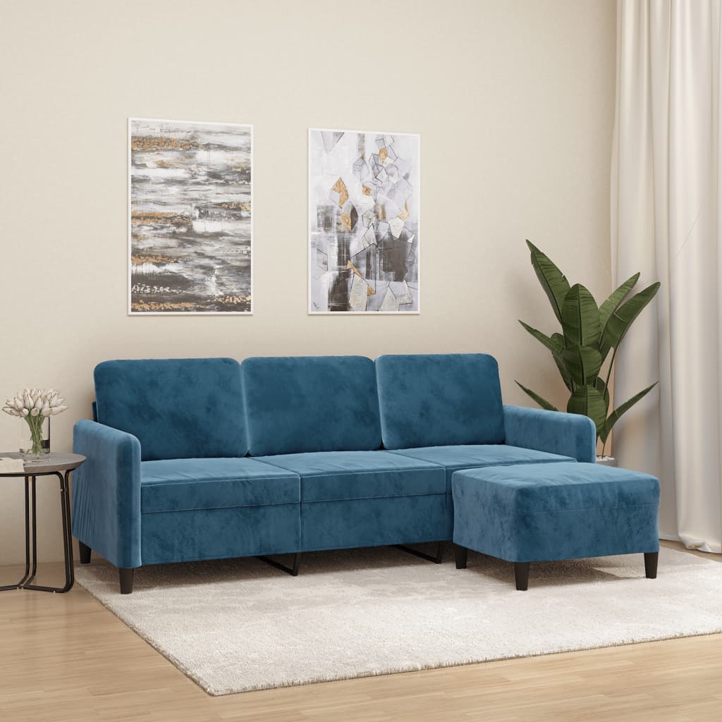 Driezitsbank met voetenbank 180 cm fluweel blauw is nu te koop bij PeponiXL, paradijselijk wonen!