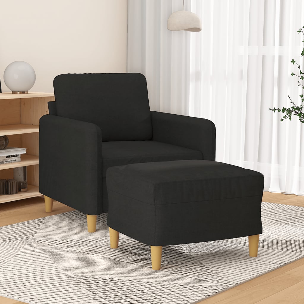 Fauteuil met voetenbank 60 cm stof zwart is nu te koop bij PeponiXL, paradijselijk wonen!