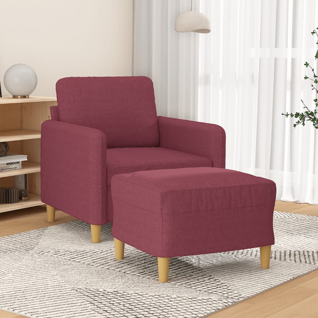 Fauteuil met voetenbank 60 cm stof wijnrood is nu te koop bij PeponiXL, paradijselijk wonen!