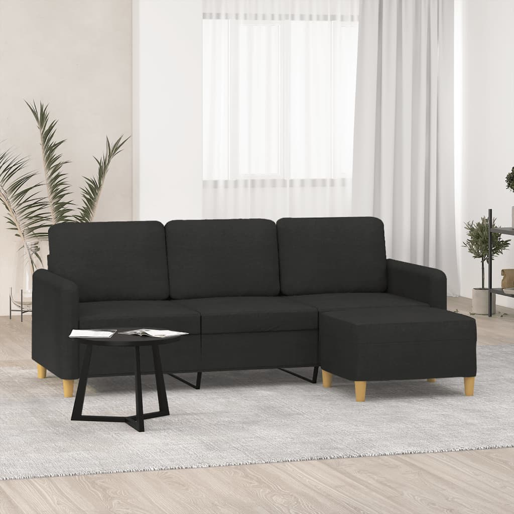 Driezitsbank met voetenbank 180 cm stof zwart is nu te koop bij PeponiXL, paradijselijk wonen!