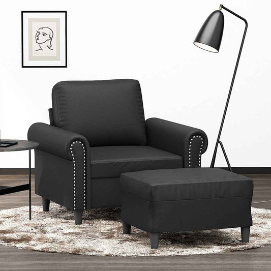 Fauteuil met voetenbank 60 cm kunstleer zwart is nu te koop bij PeponiXL, paradijselijk wonen!