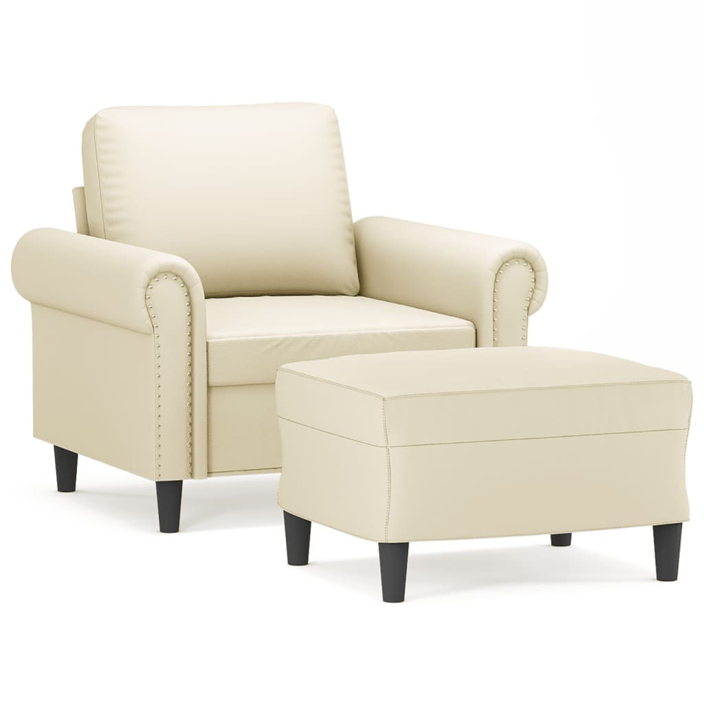 Fauteuil met voetenbank 60 cm kunstleer crèmekleurig is nu te koop bij PeponiXL, paradijselijk wonen!