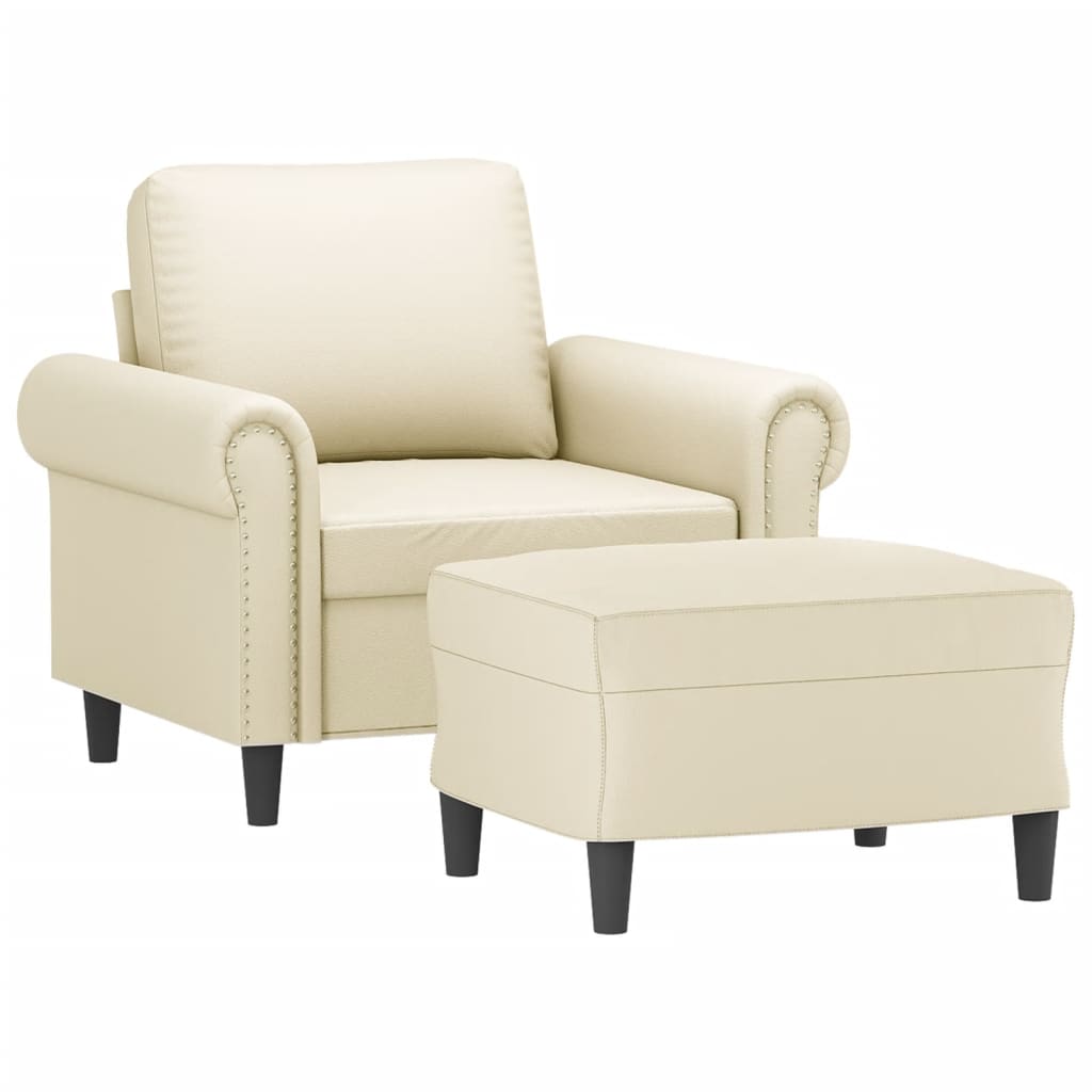 Fauteuil met voetenbank 60 cm kunstleer crèmekleurig is nu te koop bij PeponiXL, paradijselijk wonen!