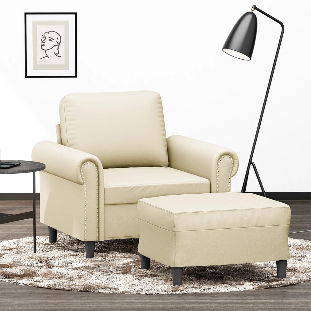 Fauteuil met voetenbank 60 cm kunstleer crèmekleurig is nu te koop bij PeponiXL, paradijselijk wonen!