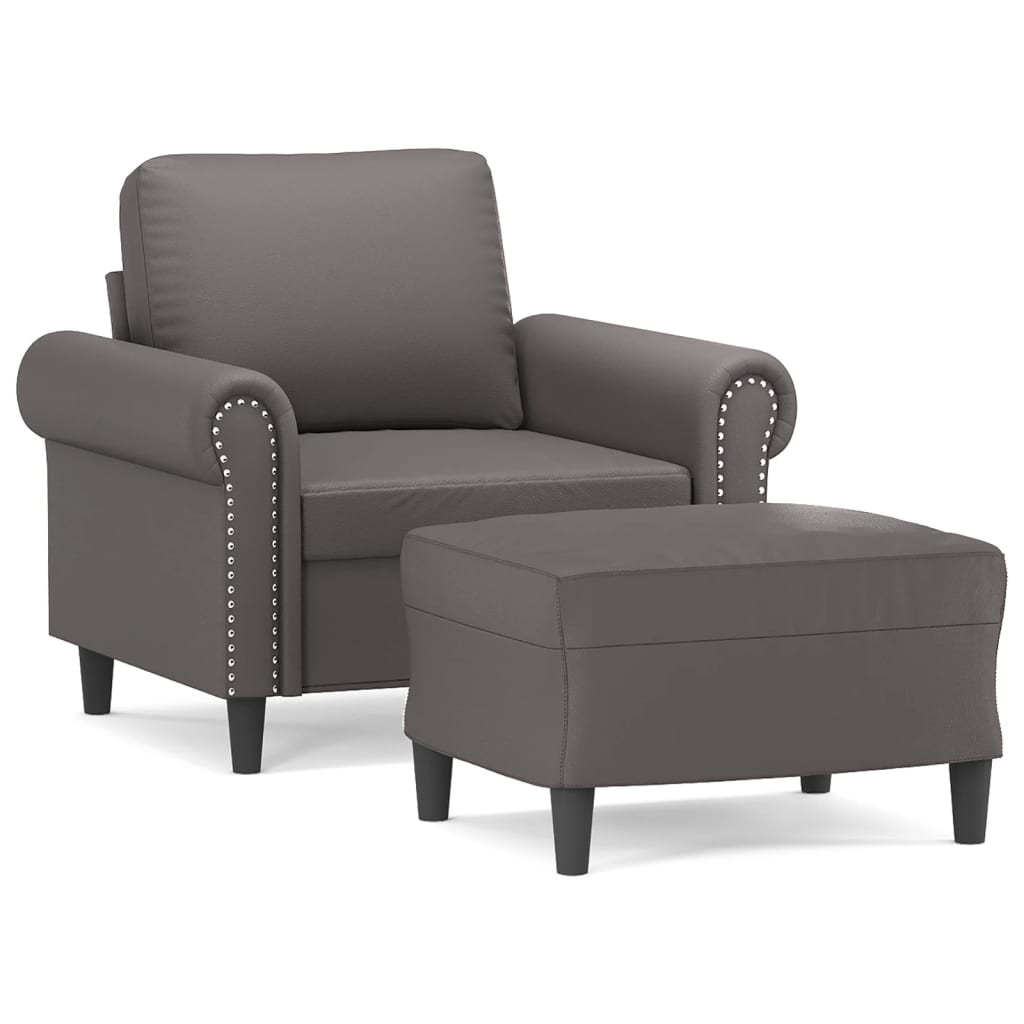 Fauteuil met voetenbank 60 cm kunstleer grijs is nu te koop bij PeponiXL, paradijselijk wonen!