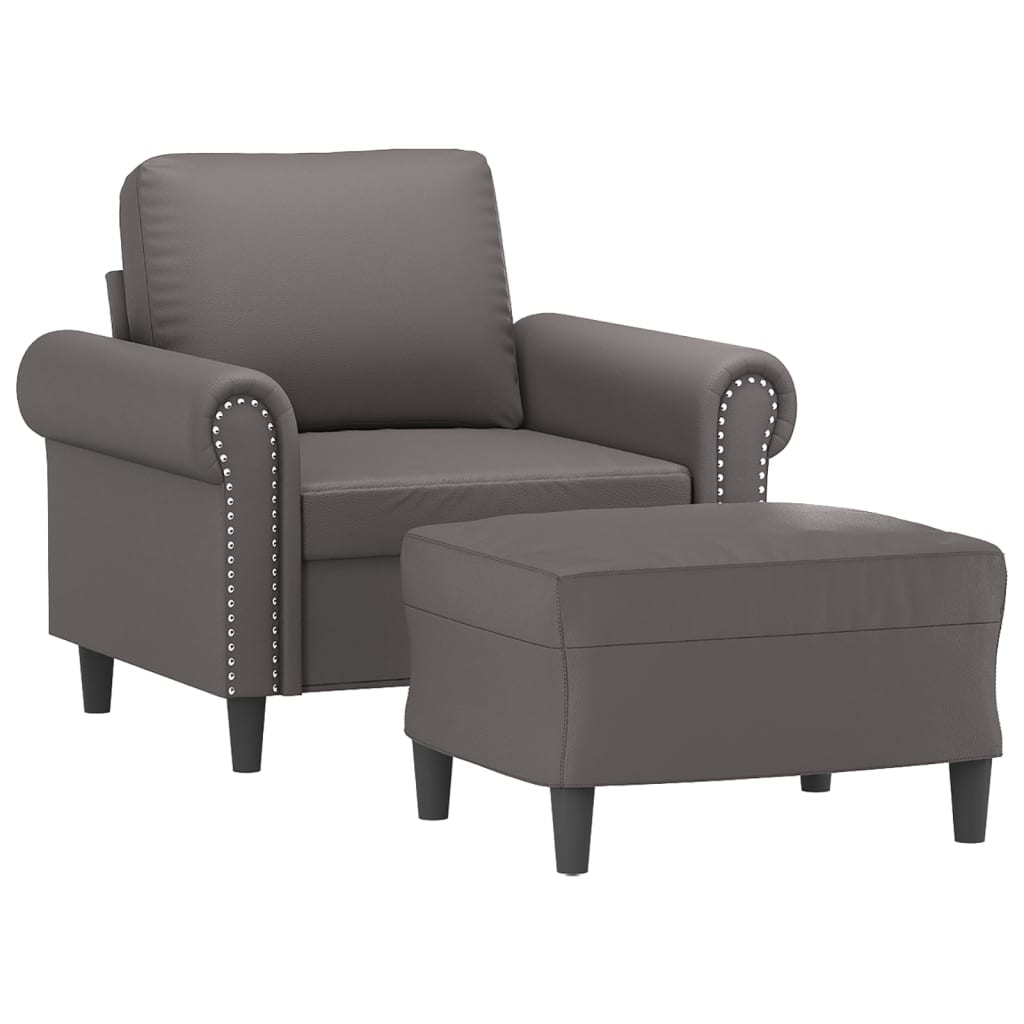 Fauteuil met voetenbank 60 cm kunstleer grijs is nu te koop bij PeponiXL, paradijselijk wonen!
