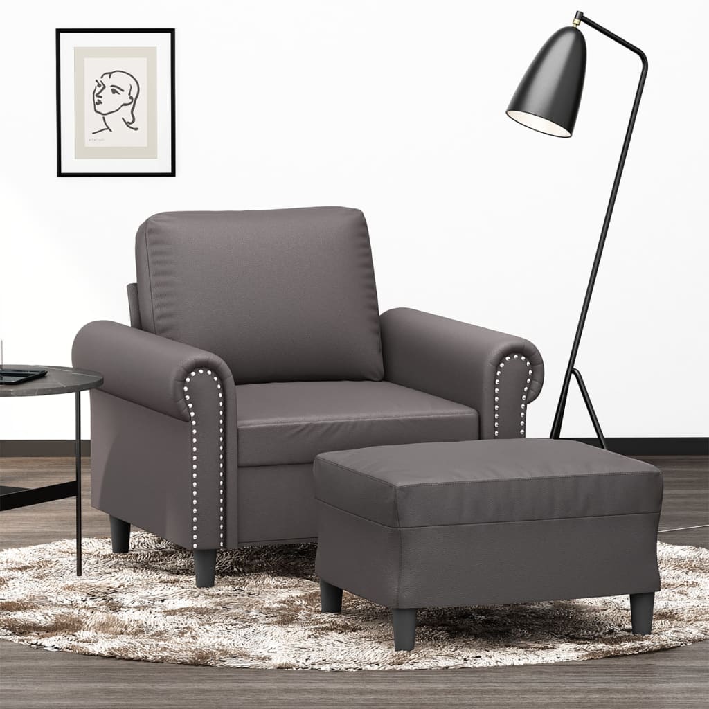 Fauteuil met voetenbank 60 cm kunstleer grijs is nu te koop bij PeponiXL, paradijselijk wonen!
