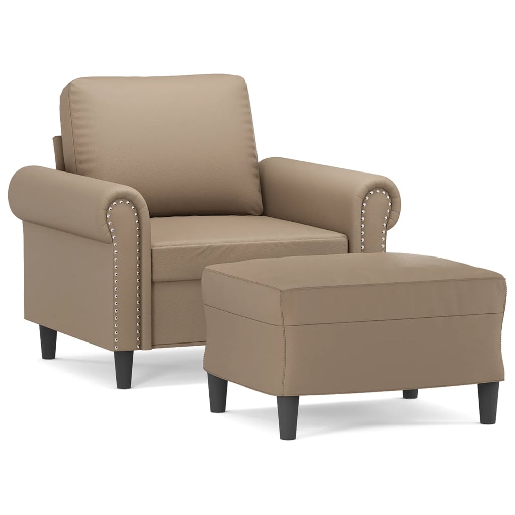 Fauteuil met voetenbank 60 cm kunstleer cappuccinokleurig is nu te koop bij PeponiXL, paradijselijk wonen!