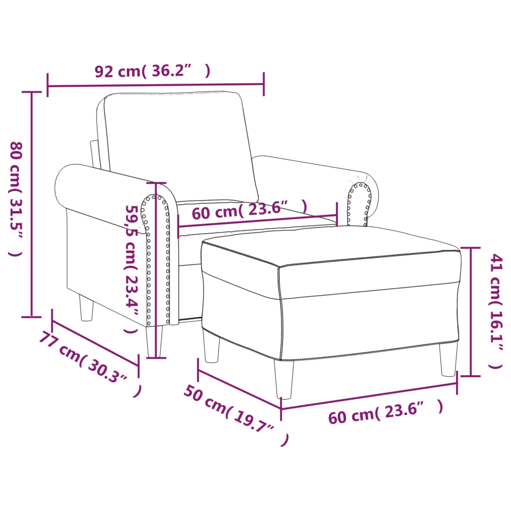 Fauteuil met voetenbank 60 cm kunstleer cappuccinokleurig is nu te koop bij PeponiXL, paradijselijk wonen!