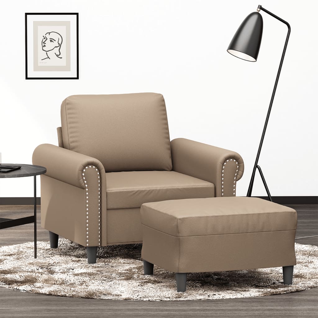 Fauteuil met voetenbank 60 cm kunstleer cappuccinokleurig is nu te koop bij PeponiXL, paradijselijk wonen!