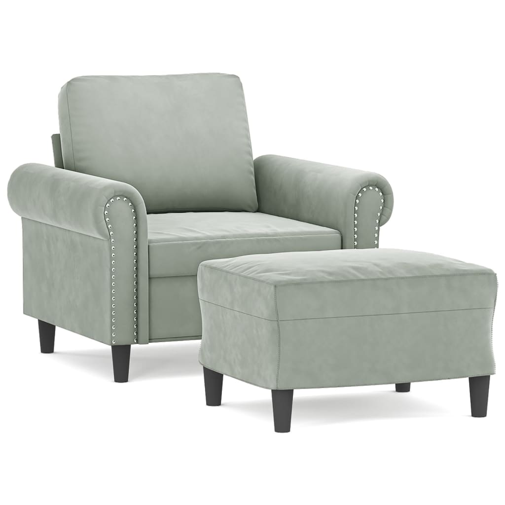 Fauteuil met voetenbank 60 cm fluweel lichtgrijs is nu te koop bij PeponiXL, paradijselijk wonen!